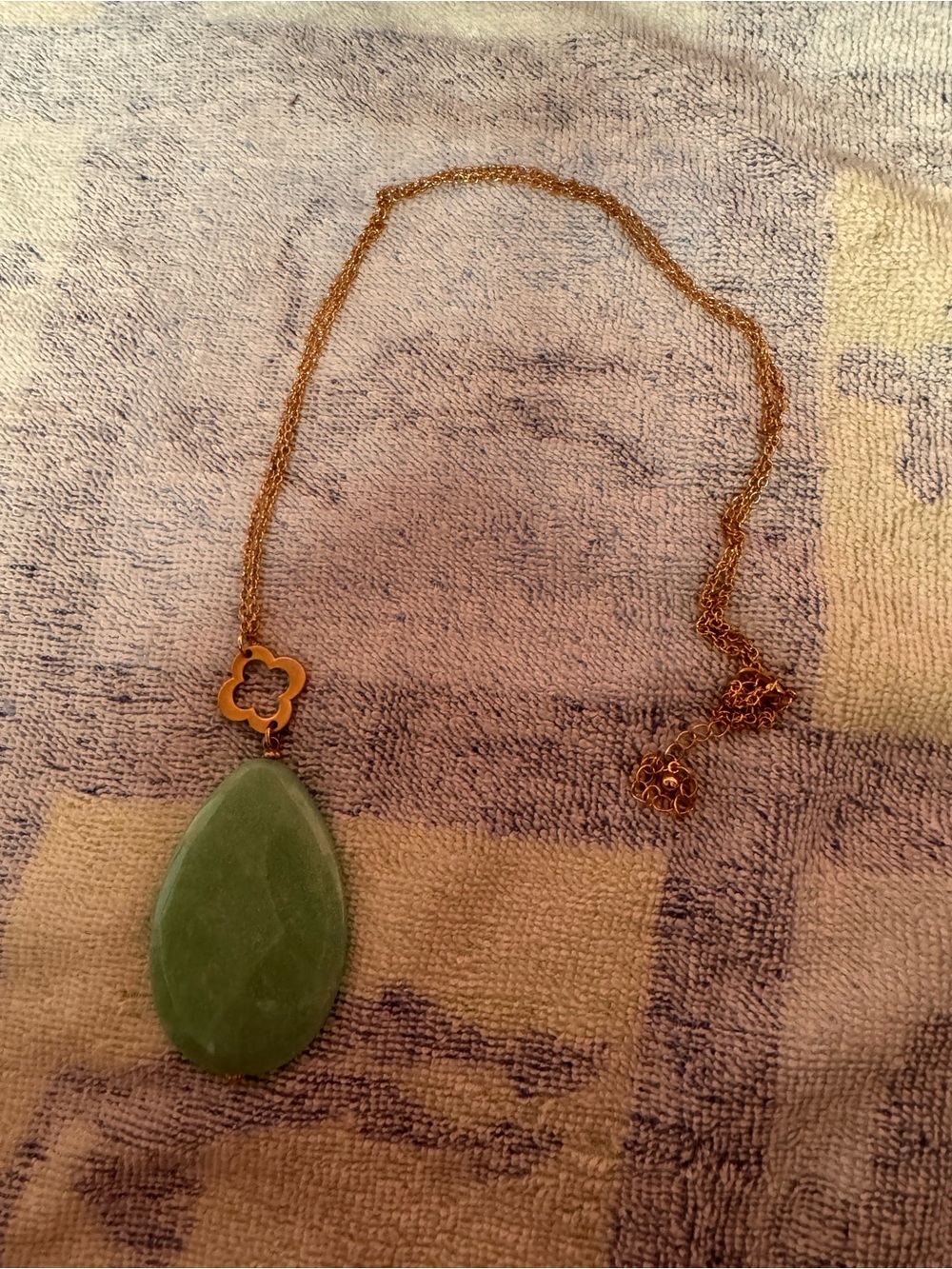 Gold Chain Necklace with Green Teardrop Pendant